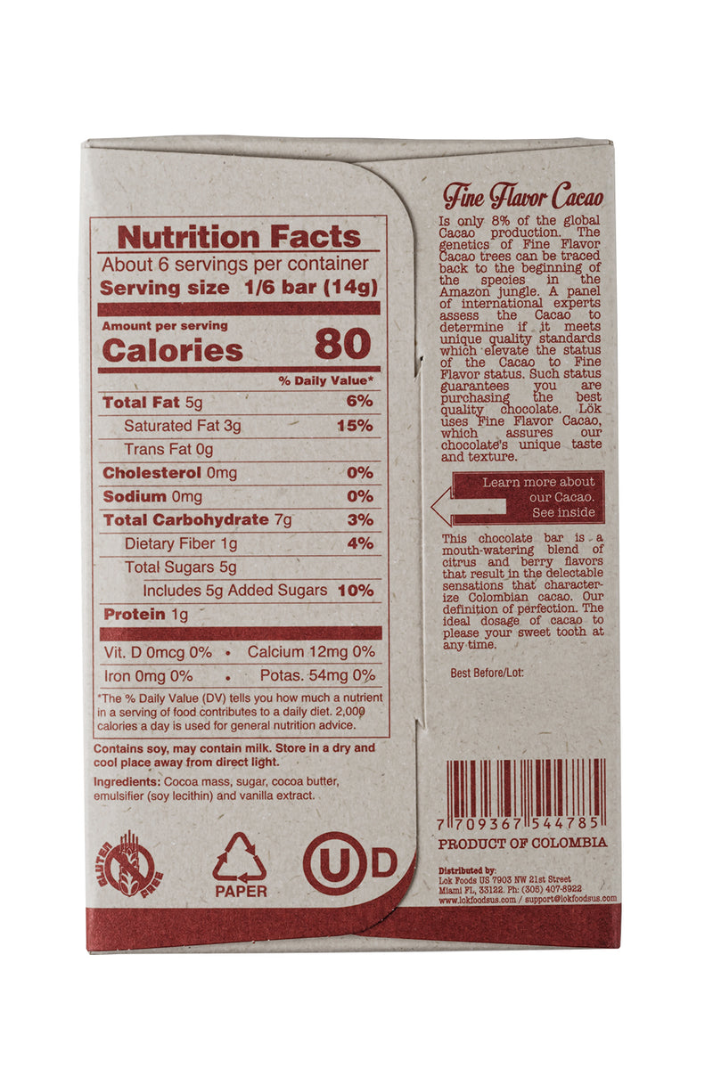 Lök Premium Dark Chocolate Bar 60% Cacao– lokfoods