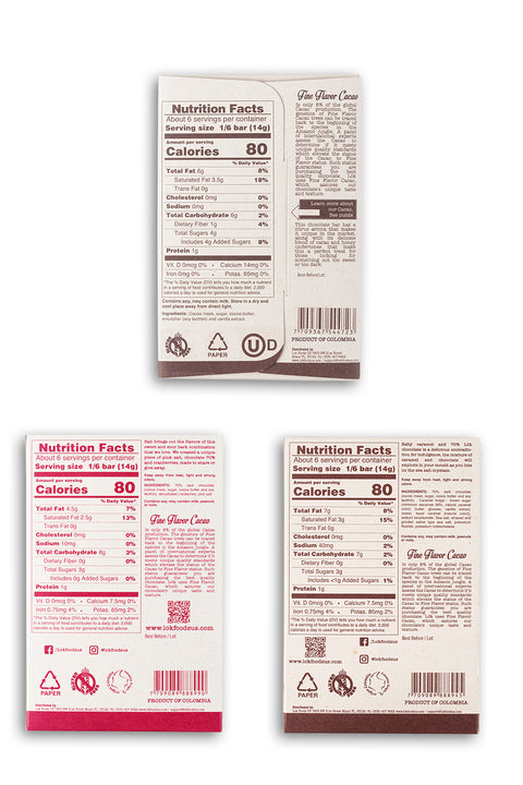 Assorted pack of LöK Chocolate Bars | 70% cocoa, blueberries and pink salt, sea salt and caramel fudge