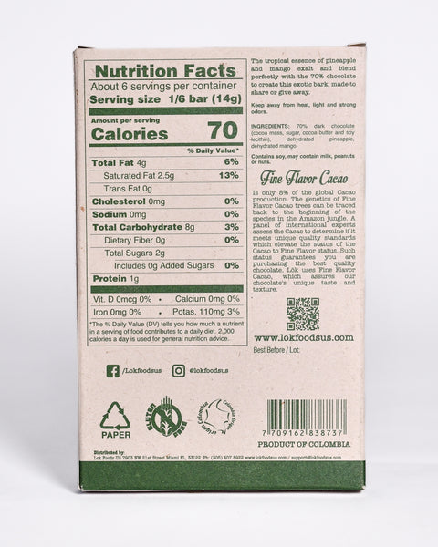 Pineapple and Mango Premium Dark Chocolate Bark 85g